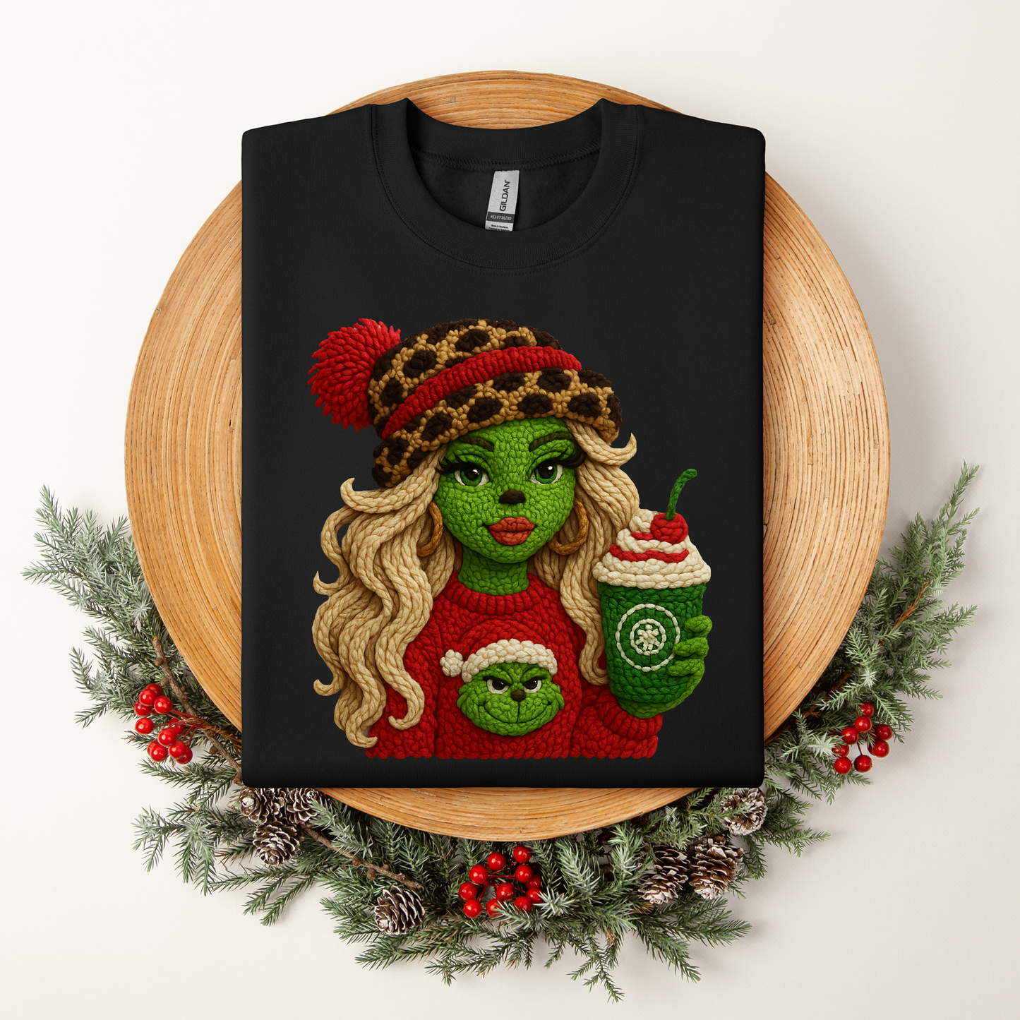FEMALE GRINCH sweatshirt (faux crochet)
