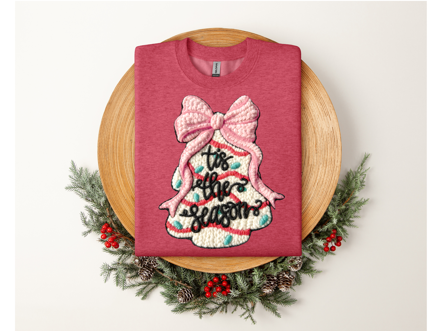 TIS THE SEASON sweatshirt (faux crochet)