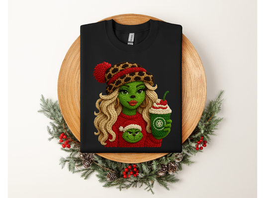 FEMALE GRINCH sweatshirt (faux crochet)