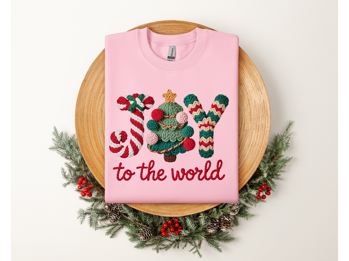 JOY TO THE WORLD sweatshirt (faux crochet)