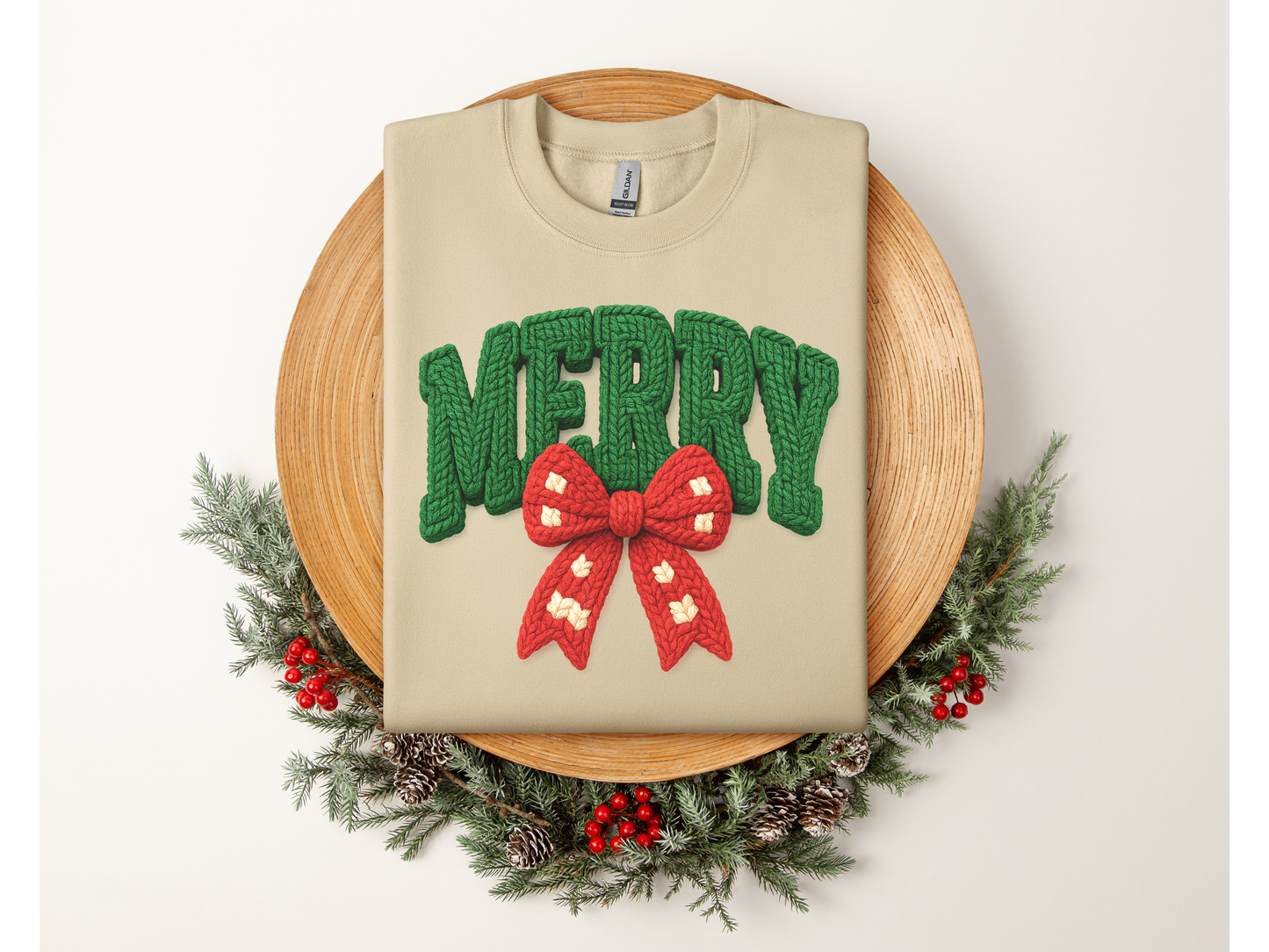 MERRY BOW sweatshirt (faux crochet)