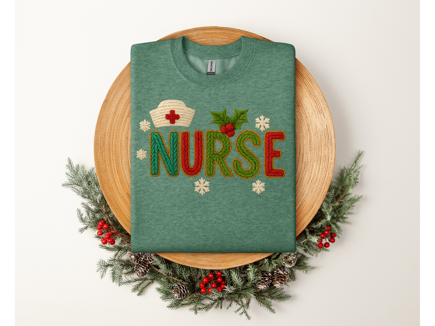 CHRISTMAS NURSE sweatshirt (faux crochet)